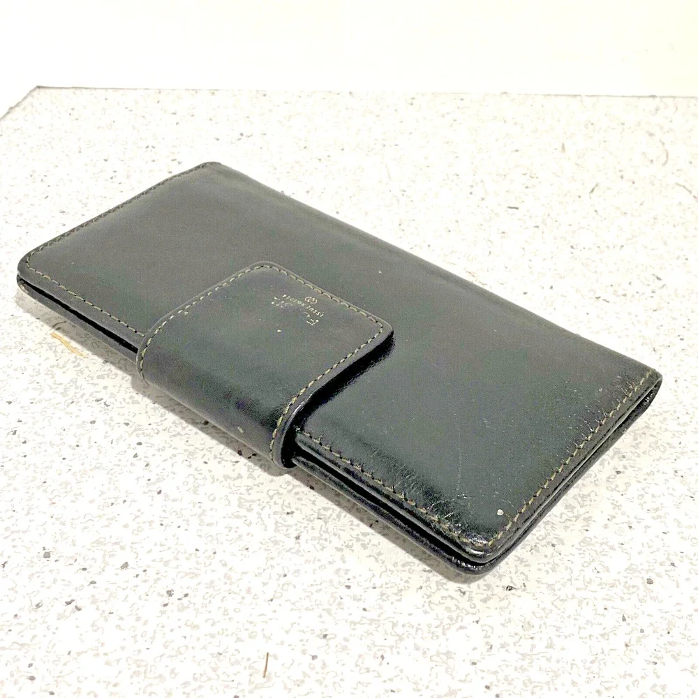 Vintage Fossil black leather wallet bifold coin pocket contrast interior ID slot